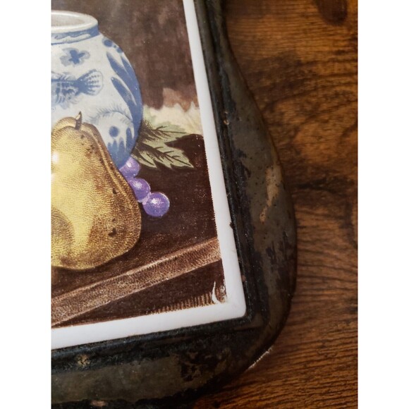 Vintage Cast Iron & Tile Trivet Cherry Made in Japan Teapot Fruit Still Life - Picture 3 of 11